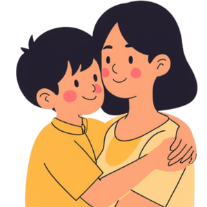 hai mẹ con ôm nhau
