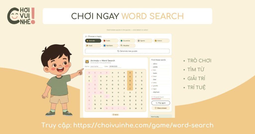 Chơi tìm từ tiếng Anh trực tuyến
